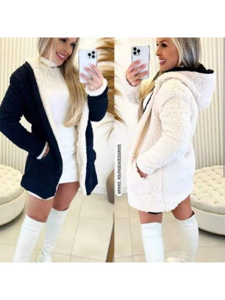 Casaco Feminino Reversível Dupla Face DUPLO Teddy Peludo Super