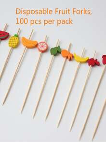 100 件/包一次性水果签，多色塑料水果叉，厨房，圣诞礼物 - 彩色 - 查看 2