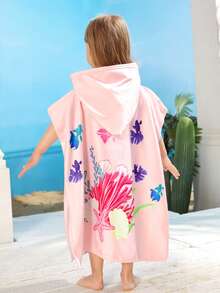 1 Khăn Tắm Trẻ Em In Hình Hoạt Hình Nàng Tiên Cá Bằng Sợi Siêu Mịn Có Khóa Trùm Đầu, Thấm Hút, Ấm Áp, Dùng Cho Bơi Lội, Đi Biển, Lướt Sóng, Áo Choàng Tắm Áo Choàng Đa Chức Năng - Bụi hồng - Xem 4