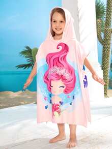 1 Khăn Tắm Trẻ Em In Hình Hoạt Hình Nàng Tiên Cá Bằng Sợi Siêu Mịn Có Khóa Trùm Đầu, Thấm Hút, Ấm Áp, Dùng Cho Bơi Lội, Đi Biển, Lướt Sóng, Áo Choàng Tắm Áo Choàng Đa Chức Năng - Bụi hồng - Xem 6