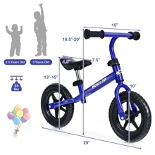 HoneyJoy Kids Balance Bike No Pedal Training Bicycle w/Adjustable Handlebar & Seat - Blue - View 3