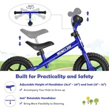 HoneyJoy Kids Balance Bike No Pedal Training Bicycle w/Adjustable Handlebar & Seat - Blue - View 4