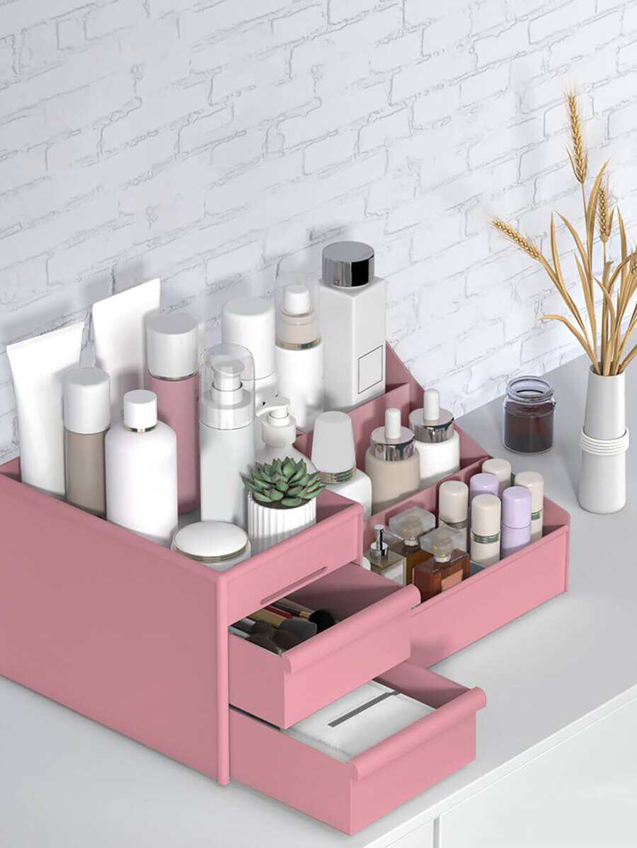 1pc Desktop Multi-layer Drawer Style Storage Box (pink) - Pink - View 1