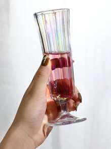 1pc Glass Embossed Footed Cup, Drinking Glass - Multicolor - View 3
