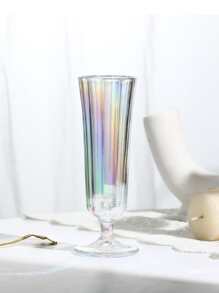 1pc Glass Embossed Footed Cup, Drinking Glass - Multicolor - View 1