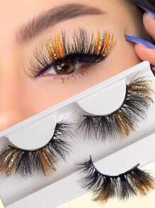 1對亮片裝飾發亮柔軟假睫毛 - 彩色 - 查看 1