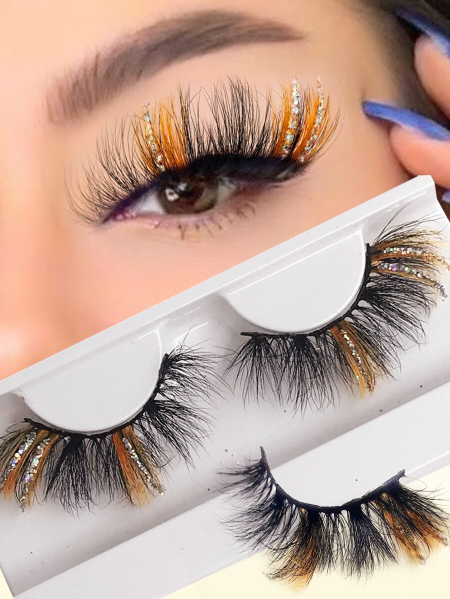 1對亮片裝飾發亮柔軟假睫毛 - 彩色 - 查看 1