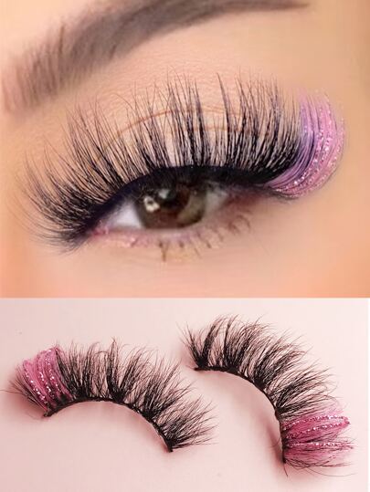 1 par de pestañas postizas de imitación de visón con degradado de brillo, de colores, naturales, largas, dramáticas, esponjosas y suaves para fiestas