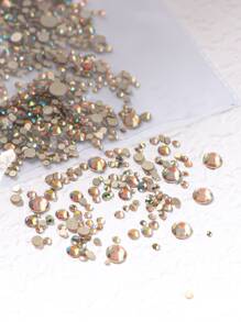1440 件/包 美甲饰品，金色底玻璃平底水钻，蓝月光石，琥珀和北极光 (Ab) 颜色，混合尺寸（Ss3-Ss20）DIY 指甲饰物指甲宝石美甲用品指甲 - 鏽棕色 - 查看 3