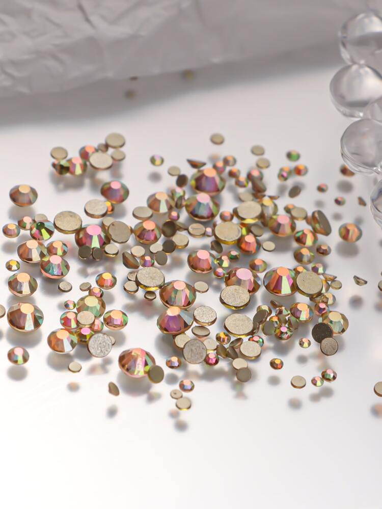 1440Pcs/Bag Glass Flatback Nail Art Rhinestones With Gold Base, In Various Sizes (Ss3-Ss20), In Blue, Moonstone, Amber, And Ab Color Diy Nail Charms Nail Gems Nail Supplies Nails