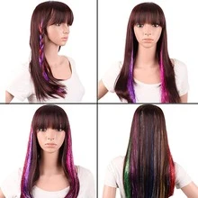 6pcs Green Clip in Tinsel Hair Fairy Hair Glitter Hair Extensions Fluorescent - Green - View 3