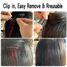 6pcs Green Clip in Tinsel Hair Fairy Hair Glitter Hair Extensions Fluorescent - Green - View 4