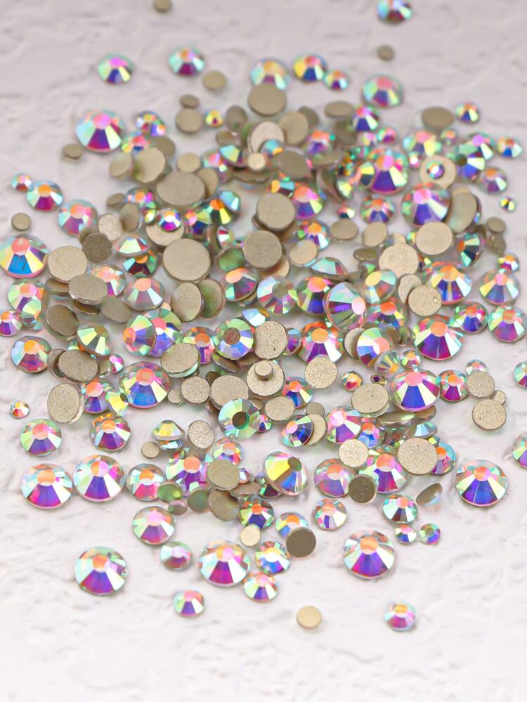 1440Pcs/Bag Gold Bottom Glass Flat Bottom Rhinestones, Blue Moonstone Amber, Ab Color, Mixed Sizes Ss3-Ss20, Nail Art Decoration Stones Diy Nail Charms Nail Gems Nail Supplies Nails
