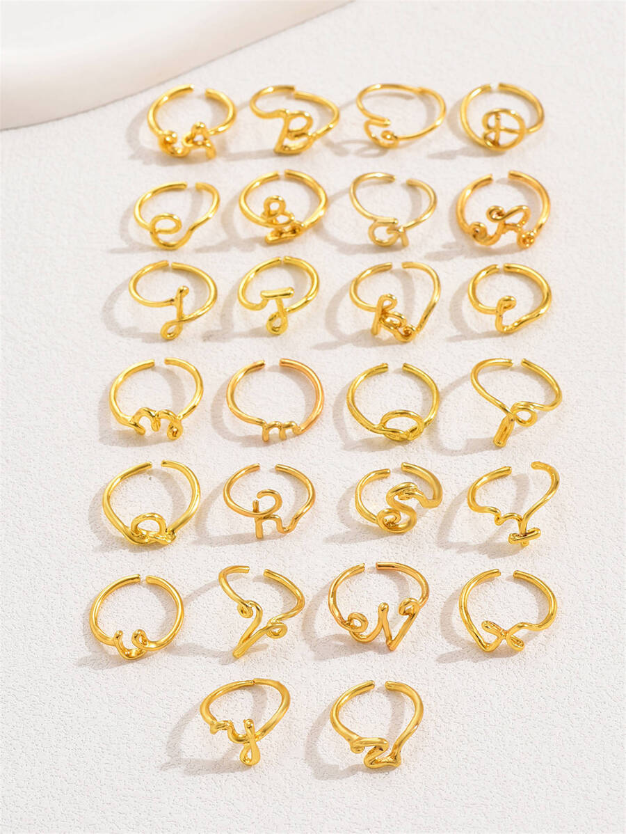 1枚时尚个性化金色26字母戒指