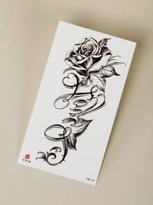 STARTTOOS 1 hoja de pegatina tatuaje con estampado de letras y flores - Negro - Ver 6