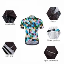 1pc Geo Print Zip Up Cycling Jerseys Gym Clothes Men - Blue - View 4