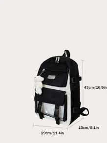 大容量,防水,輕便,經典,休閒,可愛時尚休閒學生後背包適合女孩帶隨機吊墜,大容量混合性雙後背包5入組/套帶筆盒書包套裝適用於青少年女孩女士大學學生完美適用於學校,小學,中間學校,中學,大學,返校 - 黑與白 - 查看 2