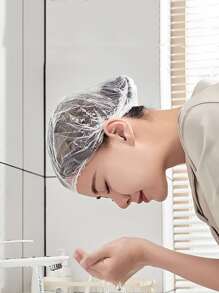 150 piezas Gorro de ducha de plástico transparente desechable (Adecuado para personas con circunferencia de cabeza de alrededor de 42 cm) - transparente - Ver 9