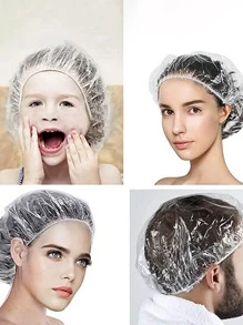150 piezas Gorro de ducha de plástico transparente desechable (Adecuado para personas con circunferencia de cabeza de alrededor de 42 cm) - transparente - Ver 10