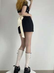 1對女孩風格及膝襪子帶迷人的心形絲絨蝴蝶結&花邊鏤空設計,透氣和優雅 - 彩色 - 查看 8