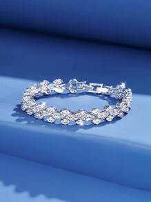 DV JEWELRY 1 pièce Bracelet plaqué or blanc en Zircone de luxe pour femme, cadeau de bijoux élégant pour les rendez-vous, les mariages, les anniversaires et les fêtes