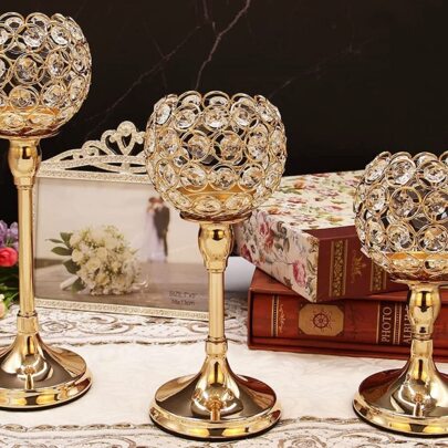 Gold Crystal Candle Holder For Wedding Centerpiece, Tealight Candle Stick Holder For Table Decor
