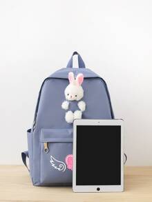de moda con dibujos animados conejo decorado instalaciones Mochila 4 piezas Set - Azul - Ver 4