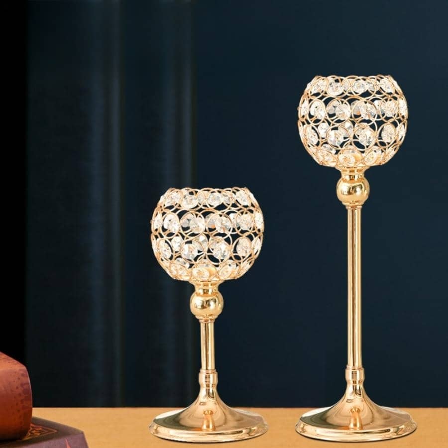 Gold Crystal Candle Holder For Wedding Centerpiece, Tealight Candle
