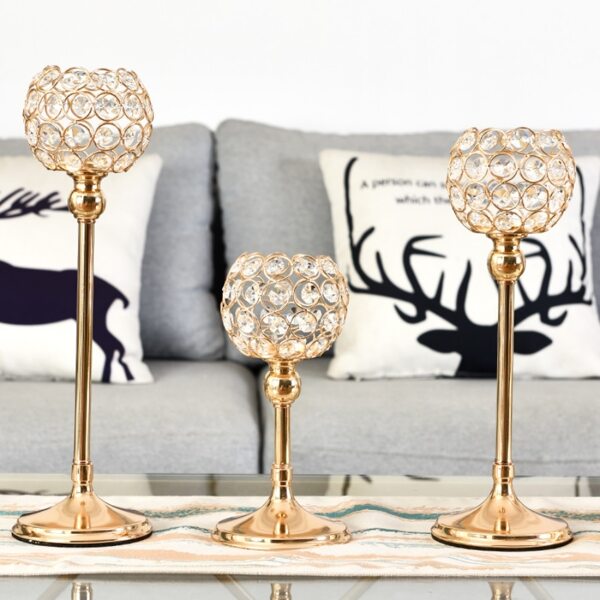 Gold Crystal Candle Holder For Wedding Centerpiece, Tealight Candle