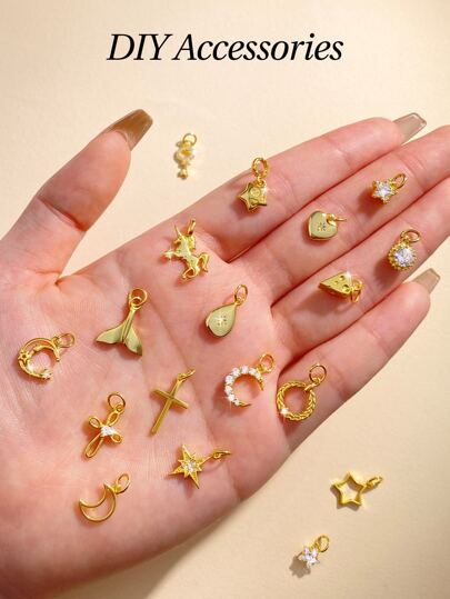 ESBERRY 1入組鋪平魅力四射迷你不同月亮心星形設計DIY吊墜女士們珠寶和手錶S925純銀黃金鍍精細的珠寶和手錶日常穿著禮物