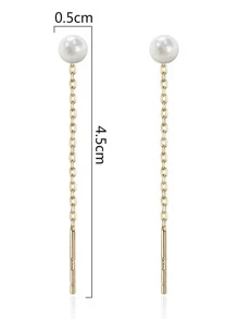 Nooxian 2pcs Faux Pearl Threader Earrings