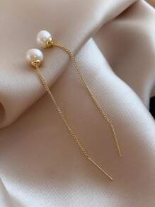 Nooxian 2pcs Faux Pearl Threader Earrings