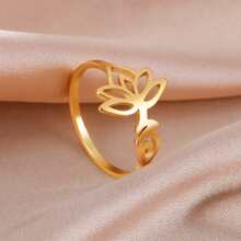 1 件女士时尚不锈钢莲花戒指，简约、时尚、优雅，适合情侣、婚礼、周年纪念、生日礼物