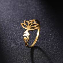 1 件女士时尚不锈钢莲花戒指，简约、时尚、优雅，适合情侣、婚礼、周年纪念、生日礼物