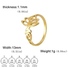 1 件女士时尚不锈钢莲花戒指，简约、时尚、优雅，适合情侣、婚礼、周年纪念、生日礼物