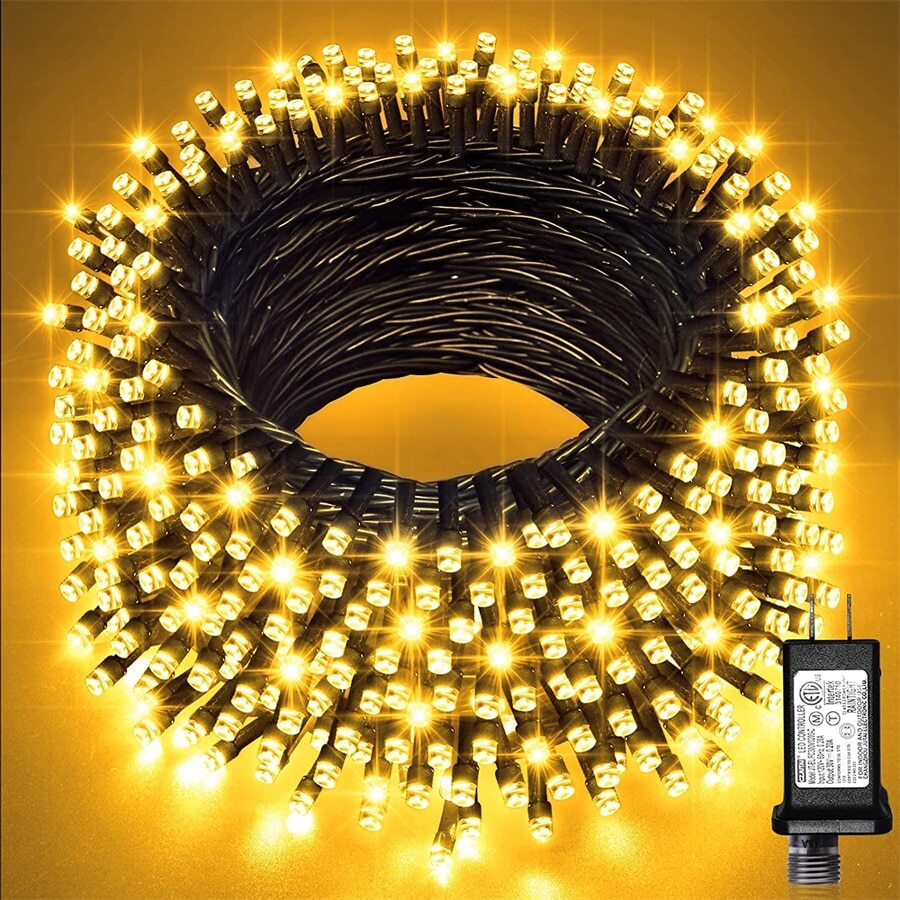 JMEXSUSS 66ft 200 LED Christmas Lights Indoor Outdoor, Warm White Christmas Lights Green Wire, 8 Modes Twinkle String Lights Plug In For Outside Tree Bedroom Wedding Party Christmas Home Decorations - 暖白 - 查看 1