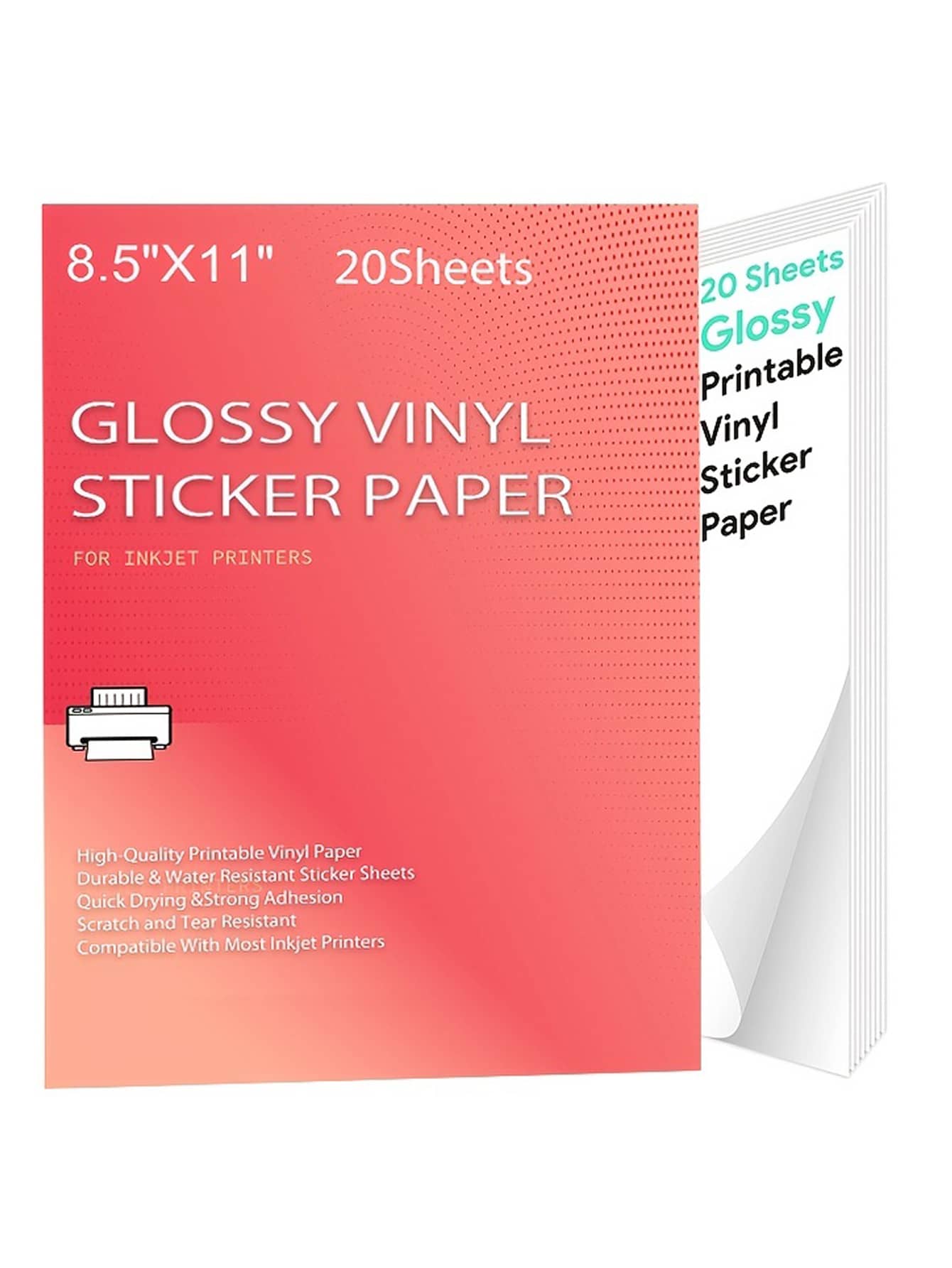 Có thể in Vinyl Hình dán Giấy Đối với Máy in - Mờ Trắng - 20 Tự dính - Không thấm nước Đề can Giấy - Lá thư Kích thước - trắng - Xem 1