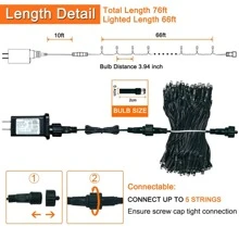 JMEXSUSS 66ft 200 LED Christmas Lights Indoor Outdoor, Warm White Christmas Lights Green Wire, 8 Modes Twinkle String Lights Plug In For Outside Tree Bedroom Wedding Party Christmas Home Decorations - trái cam - Xem 8