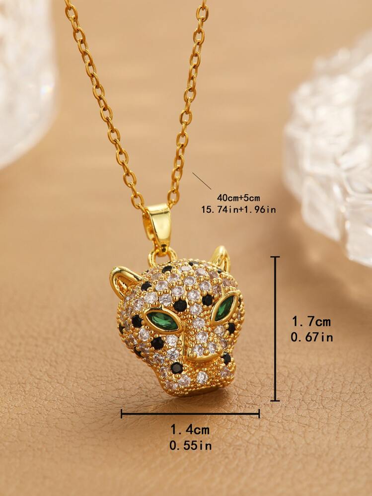 Halloween Leopard Head Iced Out Pendant Necklace For Women