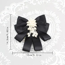 1pc Women's Solid Color Ribbon With Faux Pearl & Flower Necktie, Suitable For Daily Wear - Black - View 4