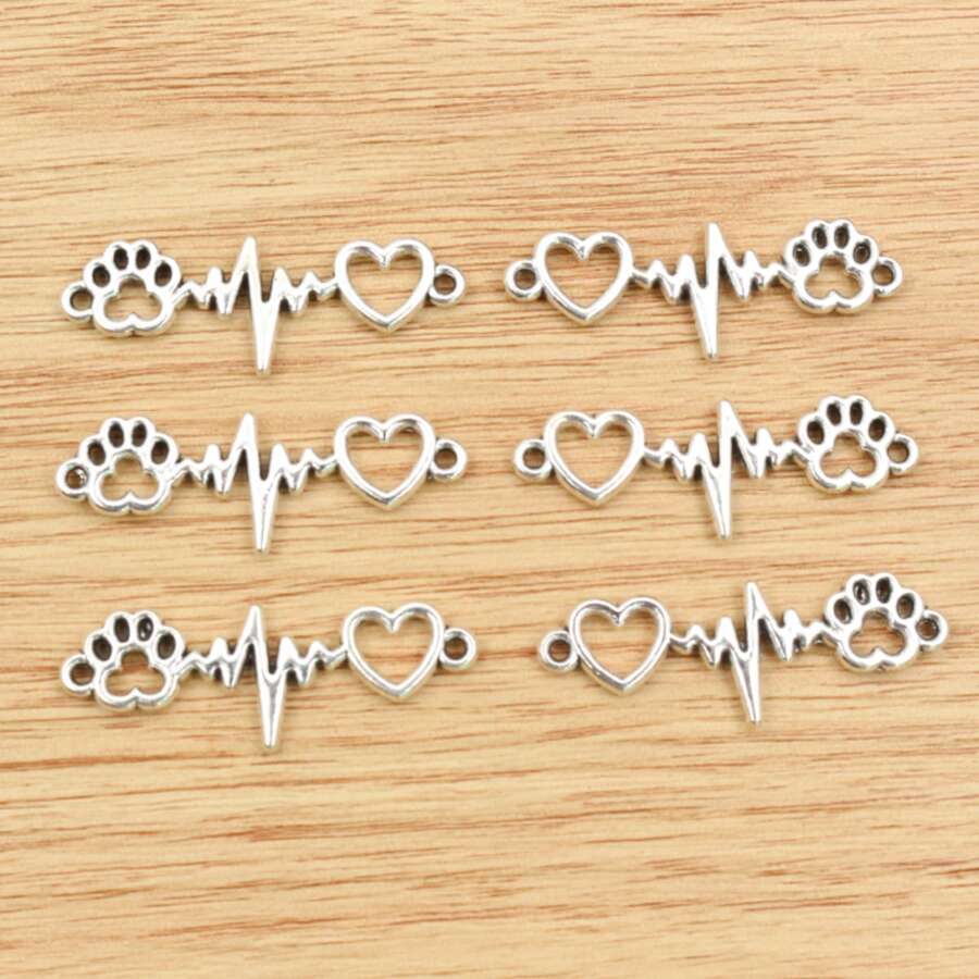 10pcs 12x34mm Charms Heartbeat Connector Heart Dog Claw Link Pendant Making Finding Jewelry - Antique Silver - View 1