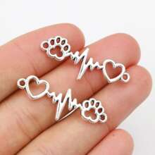10pcs 12x34mm Charms Heartbeat Connector Heart Dog Claw Link Pendant Making Finding Jewelry - Antique Silver - View 2