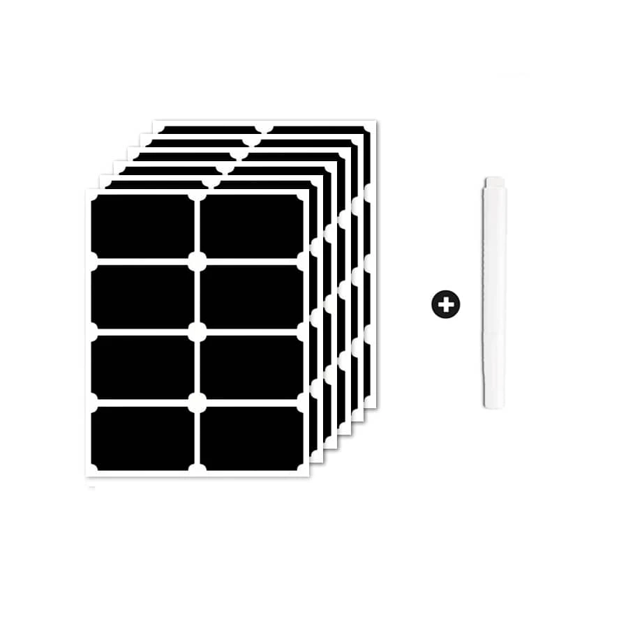 1包（6張）48入組黑色防水防油可拆卸PVC廚房貼紙和1入組白色水粉筆，適用於大瓶子和浴用品 - 黑色 - 查看 1