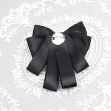 1pc Women's Solid Color Ribbon With Faux Pearl & Flower Necktie, Suitable For Daily Wear - Black - View 5