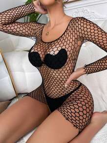 1 Miếng Nội y sexy Lưới Đầm Xu hướng: Cắt giảm Áo liền quần chặt ( Quần lót không đường may Không bao gồm ) - màu đen - Xem 4