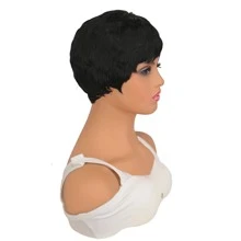 合成纖維短小精靈髮型假髮適合女士自然頭髮假髮短小精靈髮型髮型適合女士 - 黑色 - 查看 6