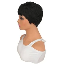 合成纖維短小精靈髮型假髮適合女士自然頭髮假髮短小精靈髮型髮型適合女士 - 黑色 - 查看 5