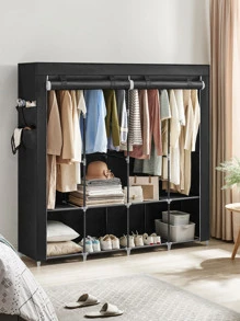 SONGMICS Portable Closet, Wardrobe Closet Organizer With Cover, 4 Hanging Rods And Shelves, 4 Side Pockets, 66.9 X 17.7 X 65.7 Inches, Large Capacity For Bedroom, Living Room - 黑色 - 查看 1