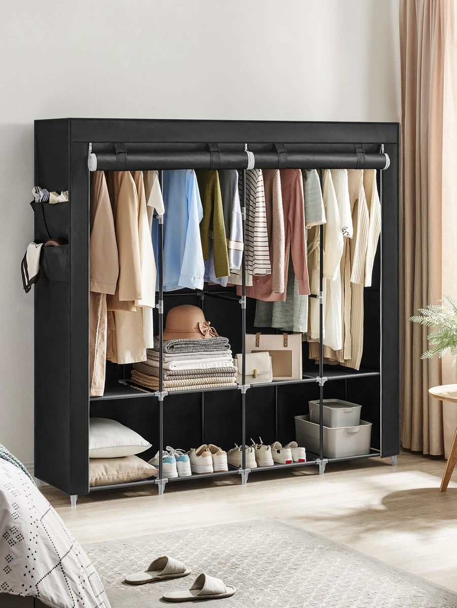 SONGMICS Portable Closet, Wardrobe Closet Organizer With Cover, 4 Hanging Rods And Shelves, 4 Side Pockets, 66.9 X 17.7 X 65.7 Inches, Large Capacity For Bedroom, Living Room - 黑色 - 查看 1