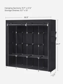 SONGMICS Portable Closet, Wardrobe Closet Organizer With Cover, 4 Hanging Rods And Shelves, 4 Side Pockets, 66.9 X 17.7 X 65.7 Inches, Large Capacity For Bedroom, Living Room - 黑色 - 查看 3